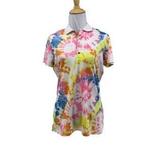 RLX Ralph Lauren Polo Shirt Womens Small White Tie Dye Tailored Fit Snap Buttons